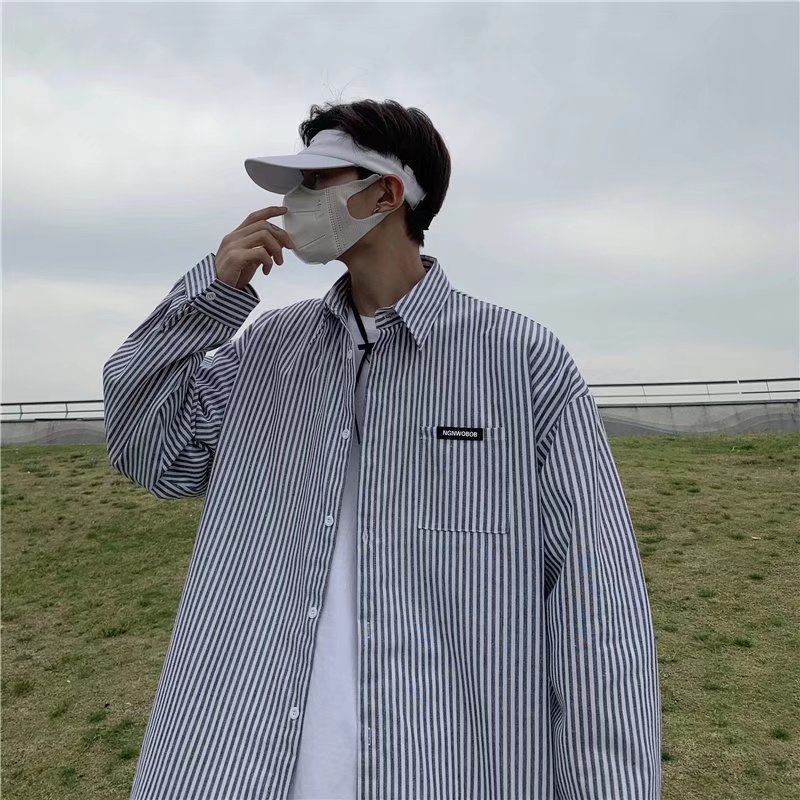Vunc Áo Sơ Mi Dài Tay Họa Tiết Kẻ Sọc Đơn Giản Thời Trang Cho Nam