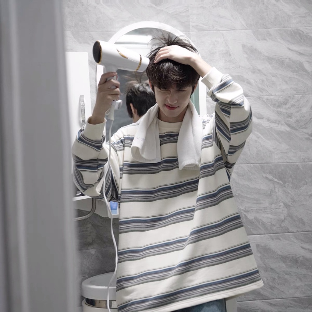Áo nỉ sweater kẻ đen ngang unisex bo tay chun phong cách hàn quốc 2023 EA097 Meme