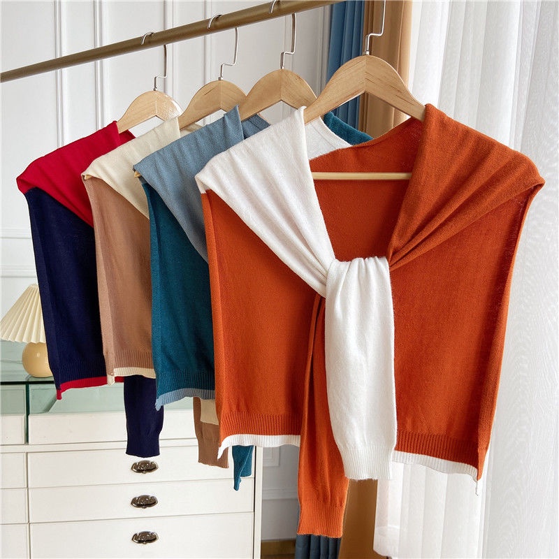 Khăn Choàng Cổ Dệt Kim Nhỏ Phối Màu Trang Trí Dễ Phối Đồ Cho Nữ co