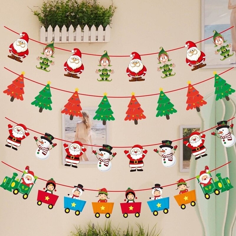 Cờ Treo Trang Trí Giáng Sinh Hình Ông Già Noel Tuần Lộc Hoạt Hình