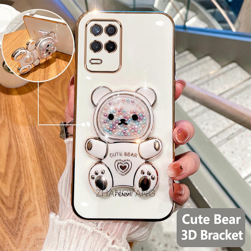 Ốp lưng realme 8 realme 8 pro Ốp Điện Thoại tpu Dẻo Mạ Màu 3D In Hình Gấu Nhỏ Đáng Yêu Có Giá Đỡ Cho realme 8 realme 8 pro