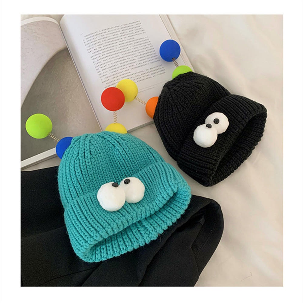 Mũ Len Dệt Kim Đính 4 Quả Bông Mắt To Hoạt Hình Nhiều Màu Sắc Thời Trang Thu Đông Ấm Áp Cho Bé Trai Và Gái