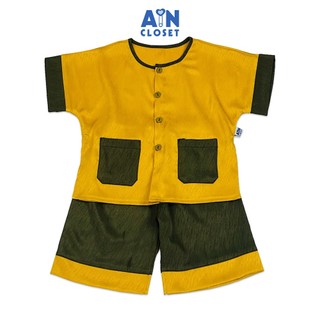 Bộ quần áo Bà ba Lửng unisex cho bé hoa văn Vân Gỗ Vàng Rêu gấm - AICDBTKUQGPZ - AIN Closet