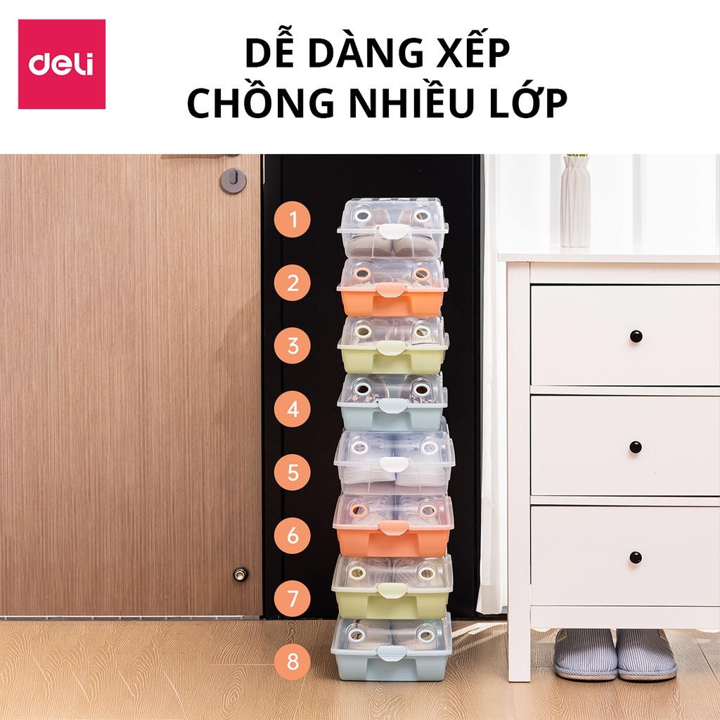 Hộp Đựng Giày Dép Nhựa Cứng Trong Suốt Có Nắp Đậy Nhiều Màu Thông Minh Tiện Lợi Deli - Nhiều Size Có Thể Xếp Chồng