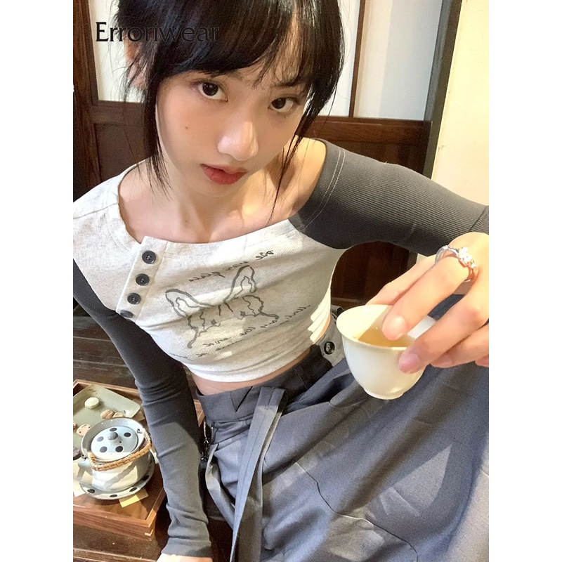 Áo Thun Tay Dài Lệch Vai Cài Nút Thời Trang Cho Nữ 2023