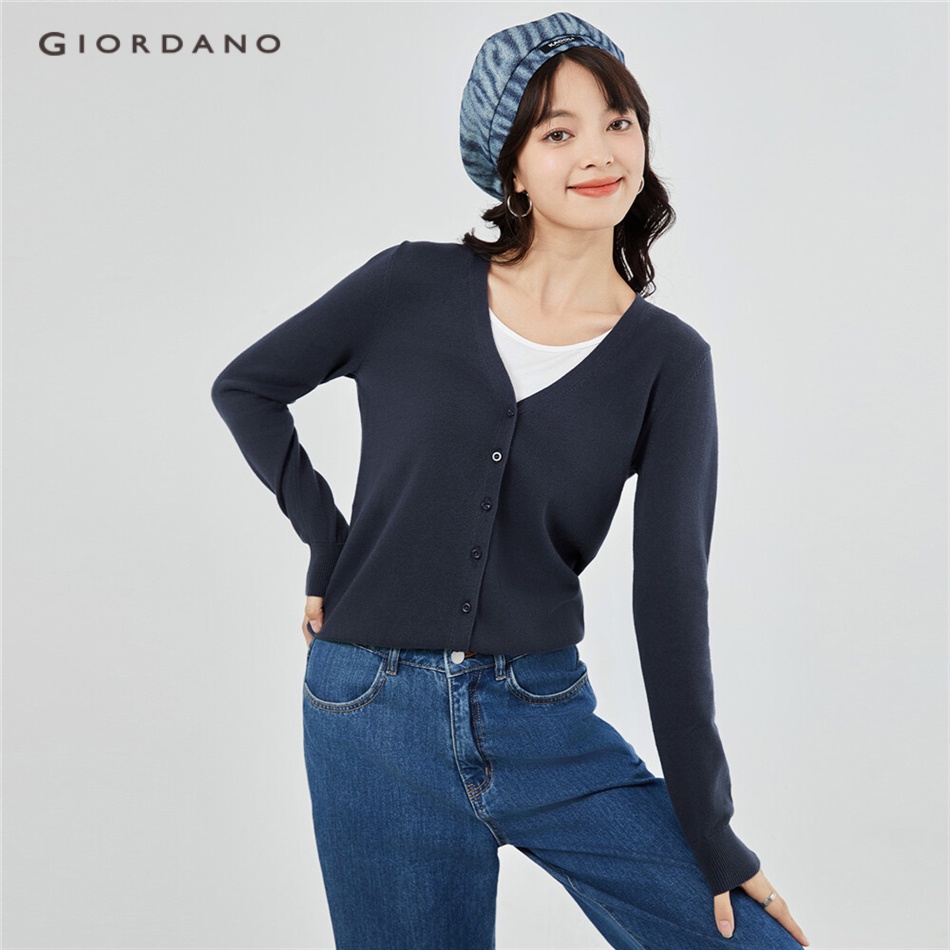 Áo cardigan GIORDANO 05350649 cổ chữ v chất liệu cotton thời trang cho nữ
