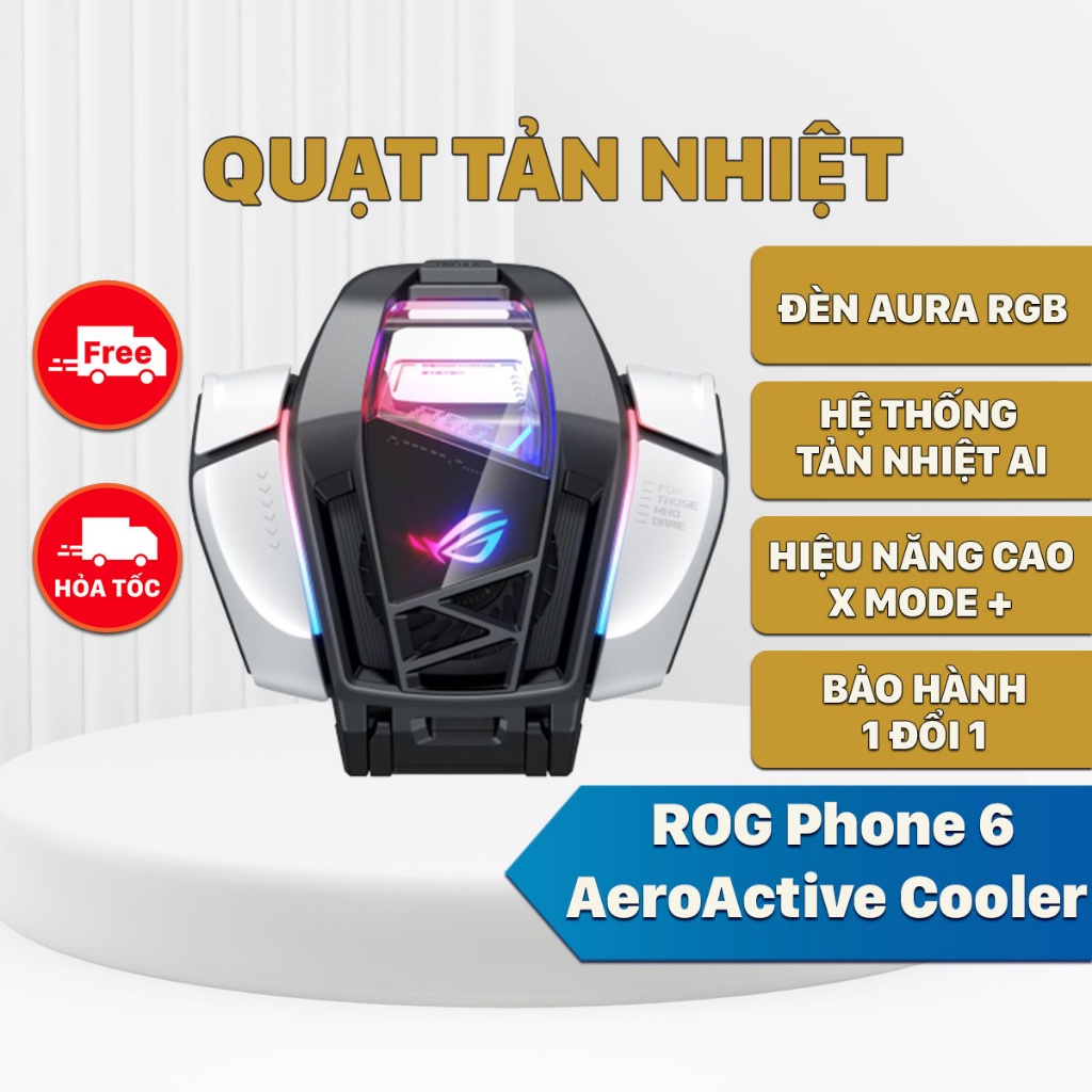Quạt Tản nhiệt Điện thoại ROG Phone 5/5S, 6 AeroActive Cooler (BH Lỗi 1 Đổi 1) - Hệ Thống Tản Nhiệt AI, Đèn Aura RGB