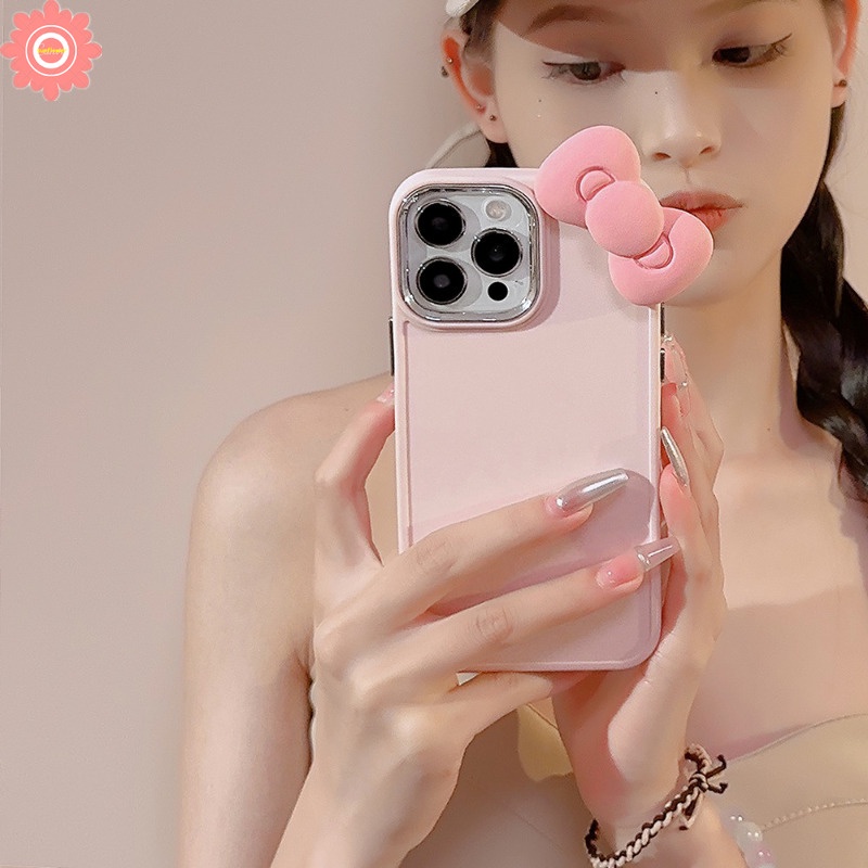 Ốp Điện Thoại Màu Trơn Trang Trí Nơ 3d Cho iphone 7plus 11 15 14 13 12 pro max xr 7 8 6 6s plus x xs max