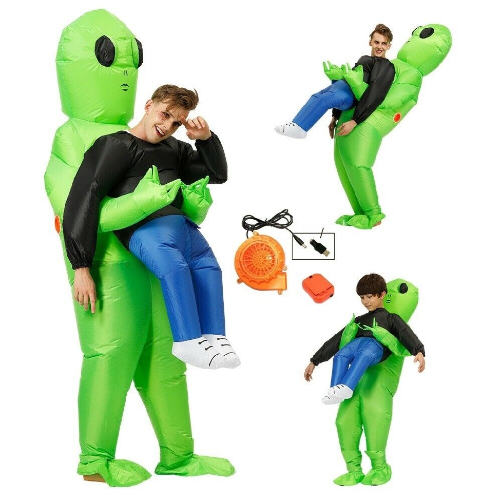Adults Kids Scary Halloween Green Alien Inflatable Costume Blow Up Suits