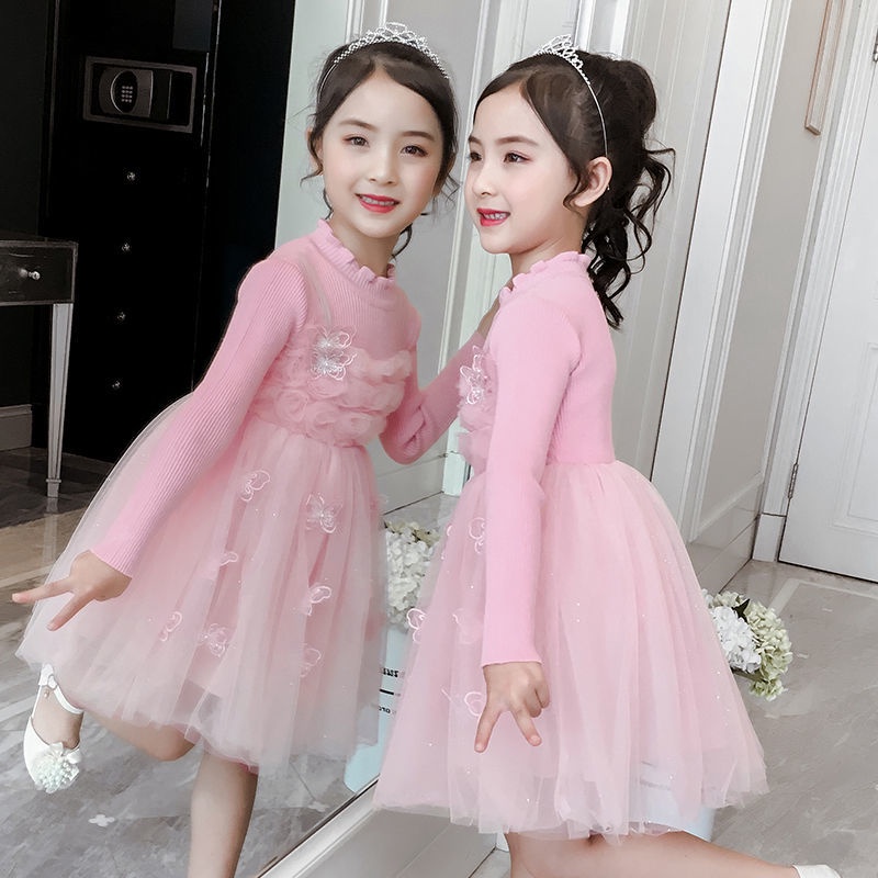 Đầm Dệt Kim Tay Dài Phong Cách Công Chúa Thời Trang Thu Đông Kiểu Mới Dành Cho Bé Gái