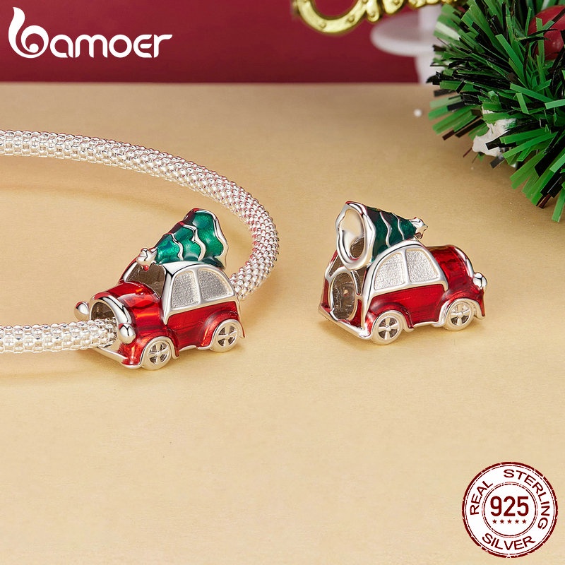 Bamoer Mặt Dây Chuyền Bạc sterling 925 Hình Người Tuyết / Tuần Lộc / Chuông / Bộ Sưu Tập Vòng Đeo Tay diy