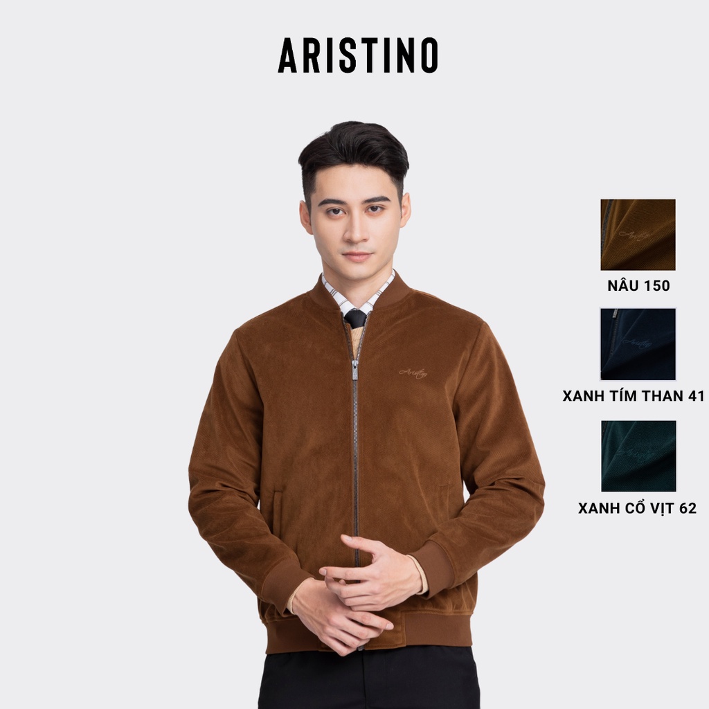 [NEW 2023] Áo khoác bomber 2 lớp Aristino chất liệu nhung mềm mại, phom regular fit, thiết kế bo gấu tinh tế - AJK002W3