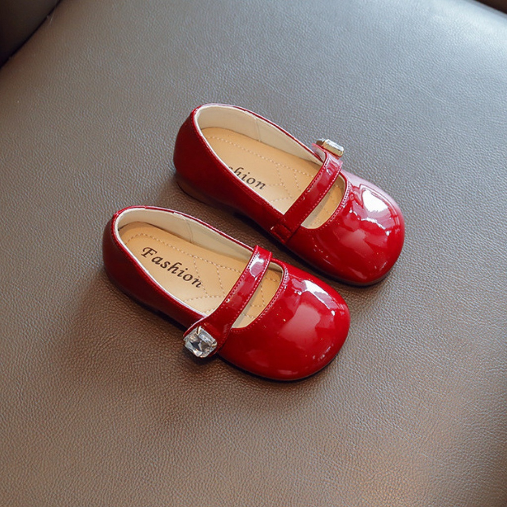 Giày búp bê da bóng quai đính xinh xắn phong cách hàn quốc cho bé