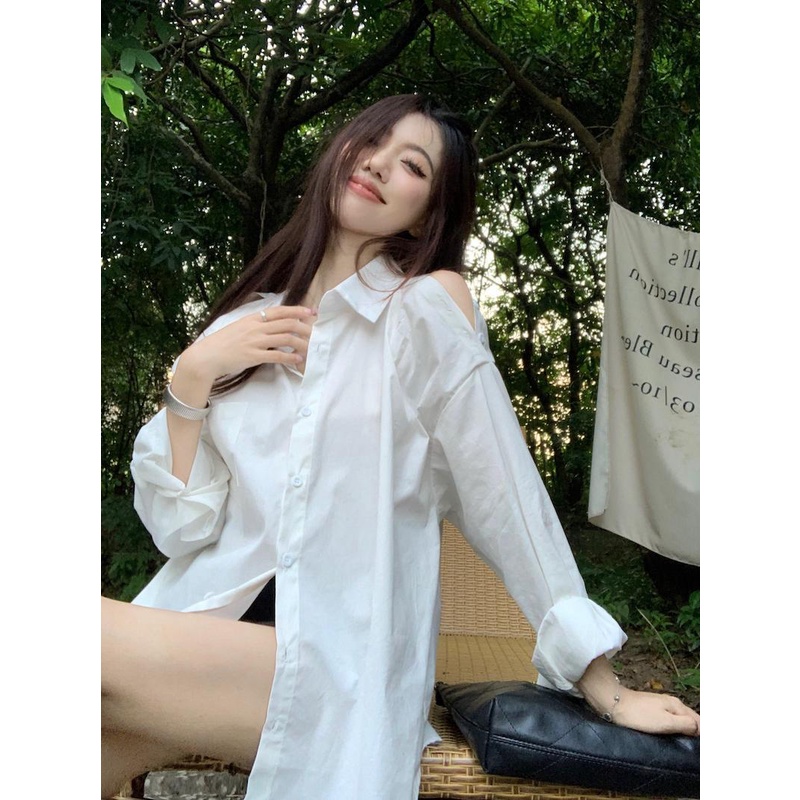 Áo Sơ Mi Tay Dài Chống Nắng Dáng Rộng Màu Trơn Thời Trang Mùa Thu Phong Cách Hàn Quốc Cho Nữ