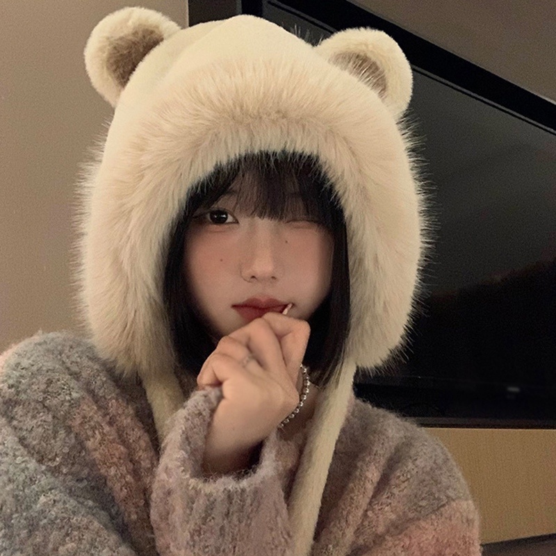 Mũ Len Tai Mèo Trùm Đầu Vải Bông Mềm Mại Bảo Vệ Tai Chống Lạnh Mùa Đông Cho Nữ