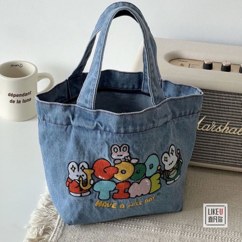 Túi Đựng Hộp Cơm Trưa Thêu Họa Tiết Hoạt Hình Phong Cách Nhật Bản Xinh Xắn