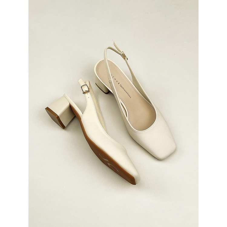 Xăng đan Gót Vừa Mũi Vuông Phong Cách Pháp Thời Trang Mùa Hè Cho Nữ