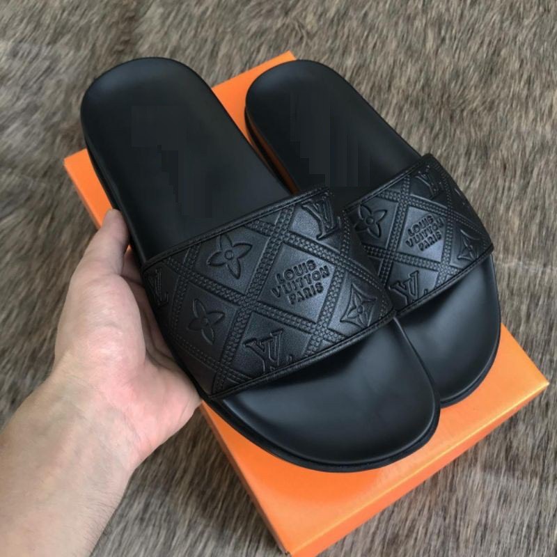 TKL GG Dép Nam Nữ Quai Ngang LV đen hàng thủ công, đi thoáng mát không hôi chân NINSHOP GG