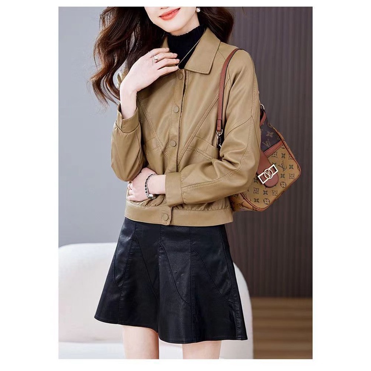 Haining Áo Khoác Da Dáng Ngắn Thời Trang Xuân Thu 2023 Cho Nữ