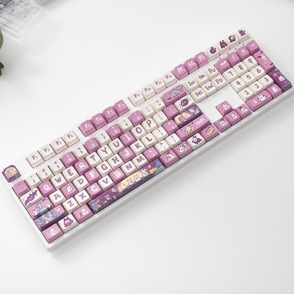 Halloween Bunny Keycaps Cherry/MDA Profile Thỏ Tím Dễ Thương PBT DYE SUB Bàn Phím Cơ Keycap
