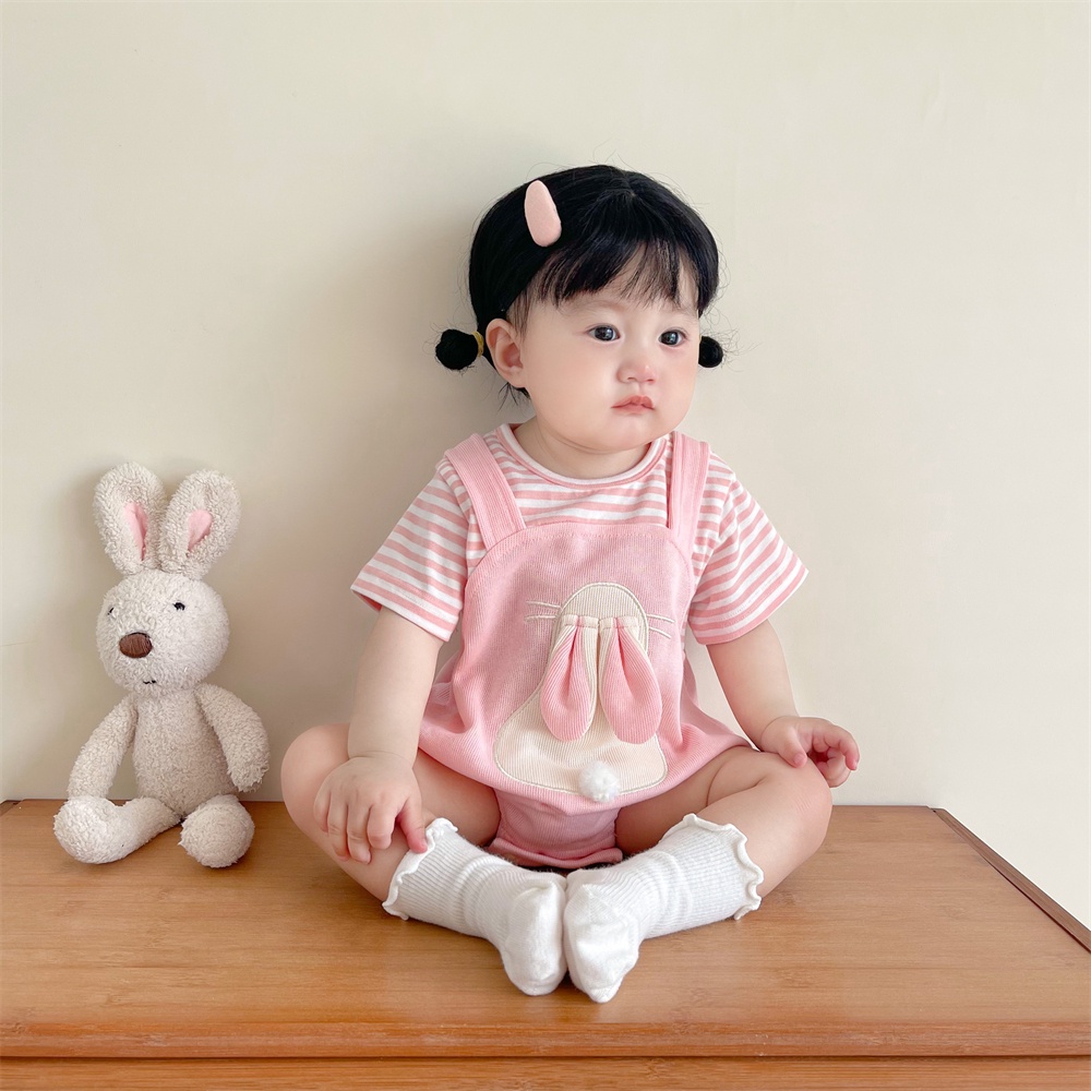 Mới Bộ Áo Liền Quần Bằng cotton Mỏng In Họa Tiết Thỏ Dễ Thương Phong Cách Hàn Quốc Cho Bé Gái 0-24 Tháng Tuổi
