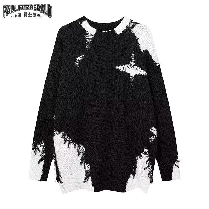 Paul fitzgerald Áo sweater Dệt Kim Dáng Rộng Màu Tương Phản Phong Cách hip hop Đường Phố Mỹ Thời Trang Thu Đông Dành Cho Nam