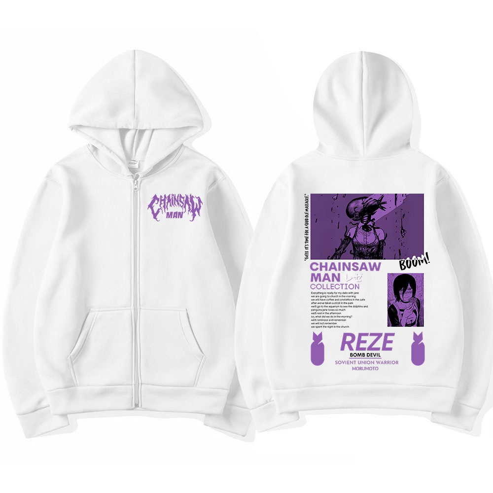 HOT Áo Khoác Hoodie Tay Dài Oversize Có Khóa Kéo In Họa Tiết Hoạt Hình Chainsaw Man Reze Cho Nam Và Nữ