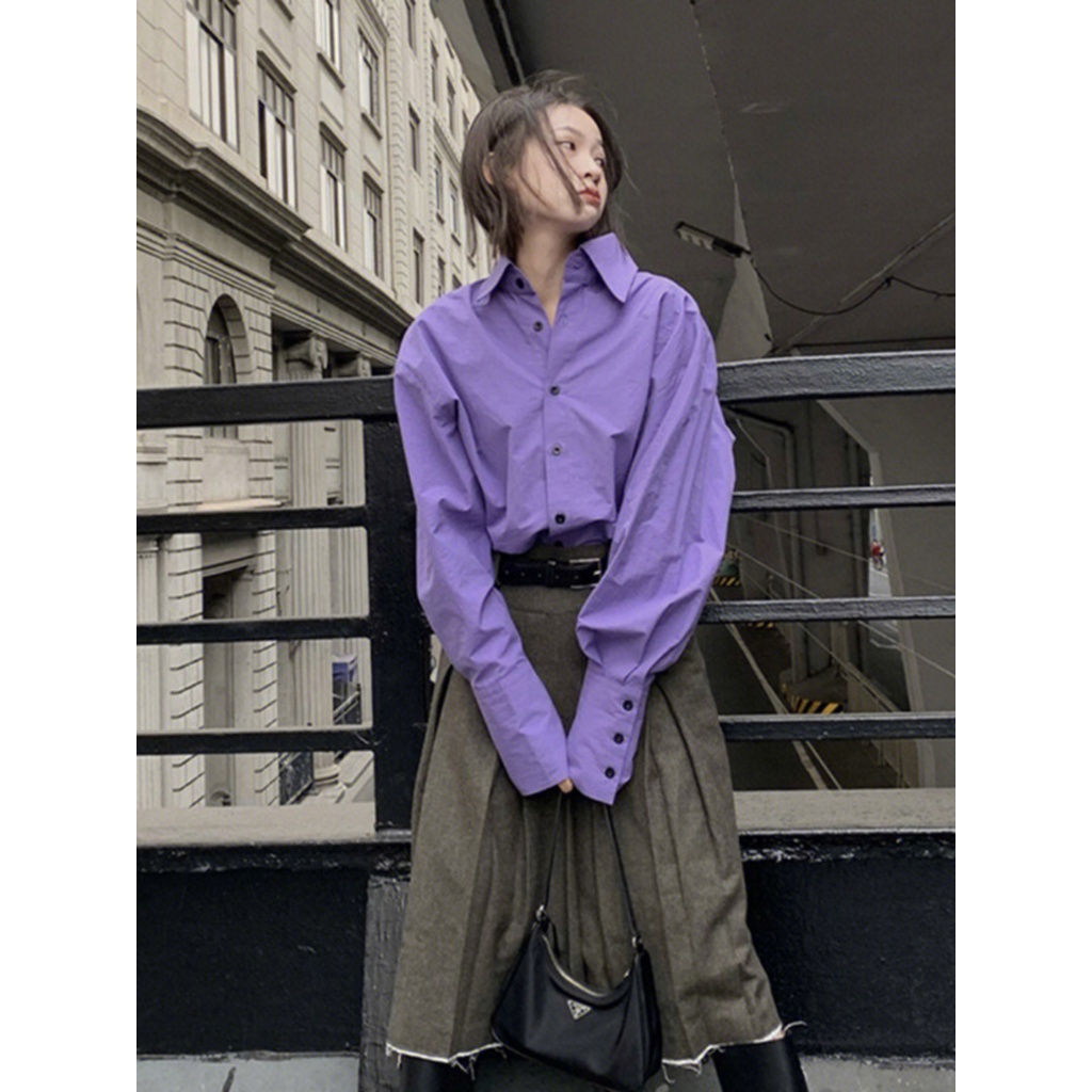 Áo Sơ Mi Dài Tay Form Rộng Phong Cách Pháp Thanh Lịch Dành Cho Nữ