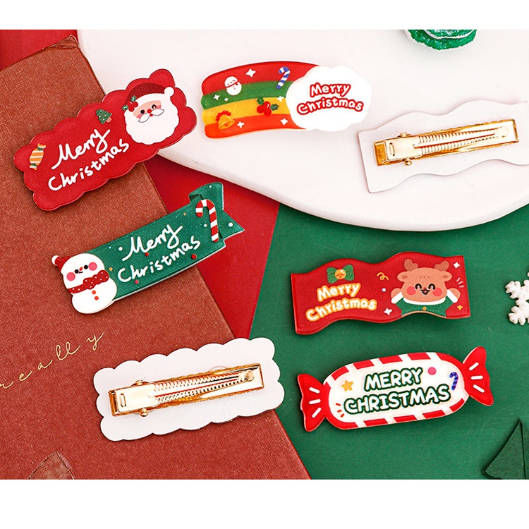 Giáng sinh trang trí kẹp tóc trẻ em Giáng sinh quà tặng nhỏ hoạt hình kẹp acrylic tóc mái kẹp tóc