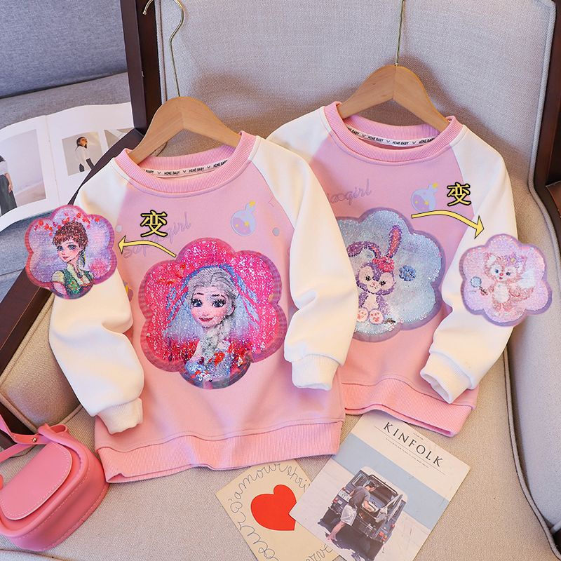 Áo Sweater Đính Kim Sa Hình Mặt Cười Ngôi Sao Thay Đổi Màu Sắc Công Chúa elsa Dễ Thương Mùa Thu 2023 Cho Bé Gái