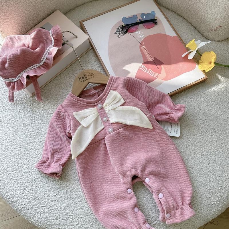 Body Liền Quần NHUNG KIM TUYẾN NƠ NGỌC Kèm Mũ Cho Bé Gái Sơ Sinh Chất Mềm Mịn cho bé mặc noel, Lễ Tết