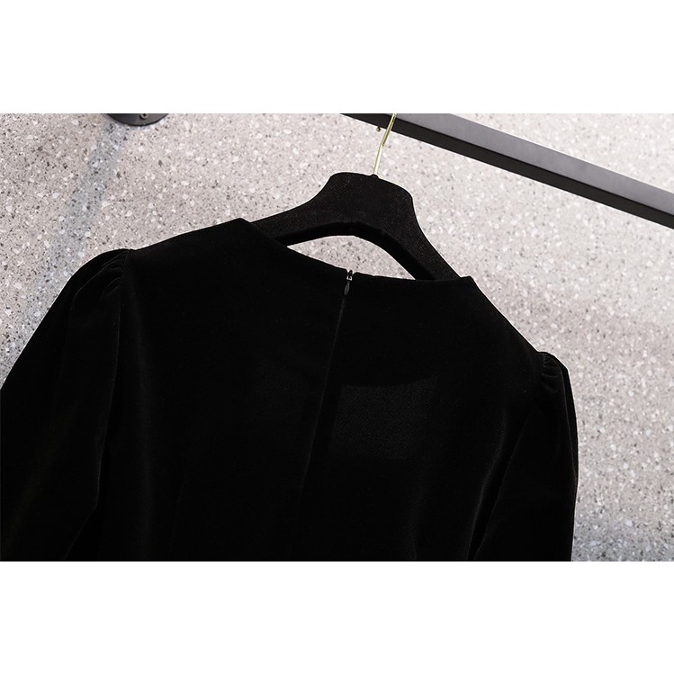 🌸Hàng Order🌸Váy Đầm Bigsize Nhung Tay Dài Đính Cúc Đá Xếp Ly 2 Tấng Sang Chảnh Nữ Tính 🌸Hàng Quảng Châu