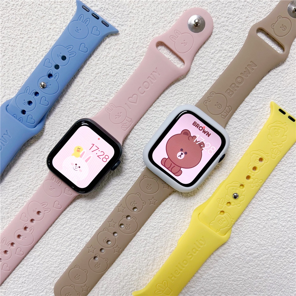 Hoạt Hình Dây Đeo Đồng Hồ 3d Hình Gấu brown / Thỏ cony Cho apple watch ultra 49mm s9 s8 series 7 se 6 5 4 3 2 1