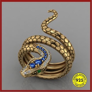 Nhẫn Hình Rắn Sáng Tạo Màu Xanh sapphire Cho Nữ