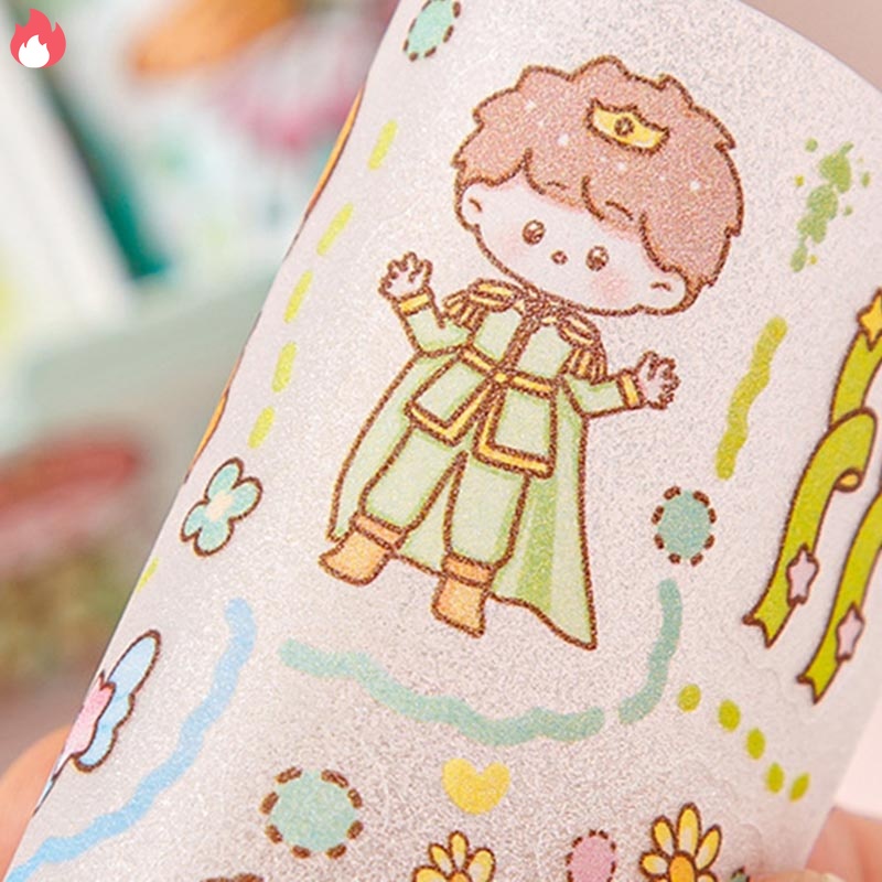 Hộp 8 món băng keo dính Washi tape + sticker dán trang trí sổ lưu niệm DIY hoa tiết hoạt hình cute RYVN