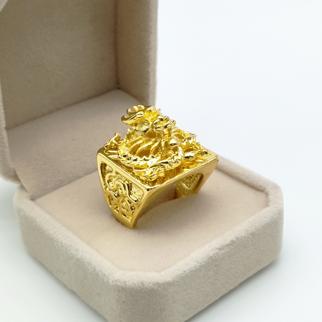 Nhẫn Thép Titan Mạ Vàng Hình Rồng 3d Thời Trang