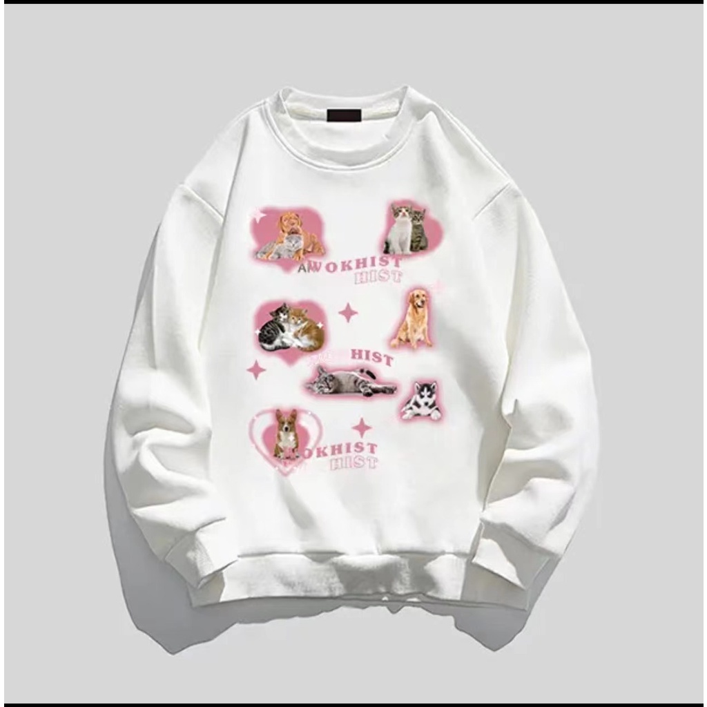 Áo hoodie Vải Lông Tay Dài Dáng Rộng In Hoạt Hình Phong Cách Hàn Quốc Thời Trang Thu Đông Cho Nữ