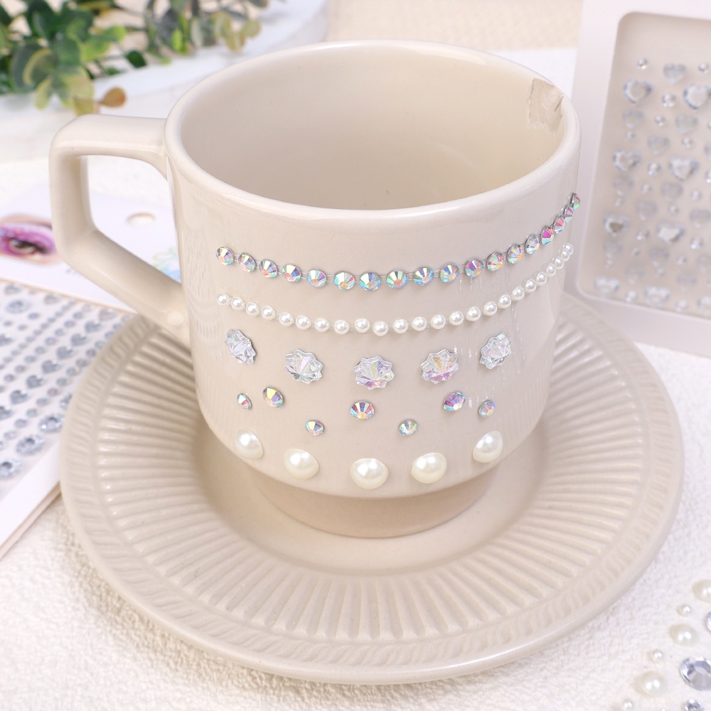 Miếng Dán Trang Trí Mặt / Cơ Thể Hình Xăm Đính Đá / Ngọc Trai Màu Trắng Xinh Xắn