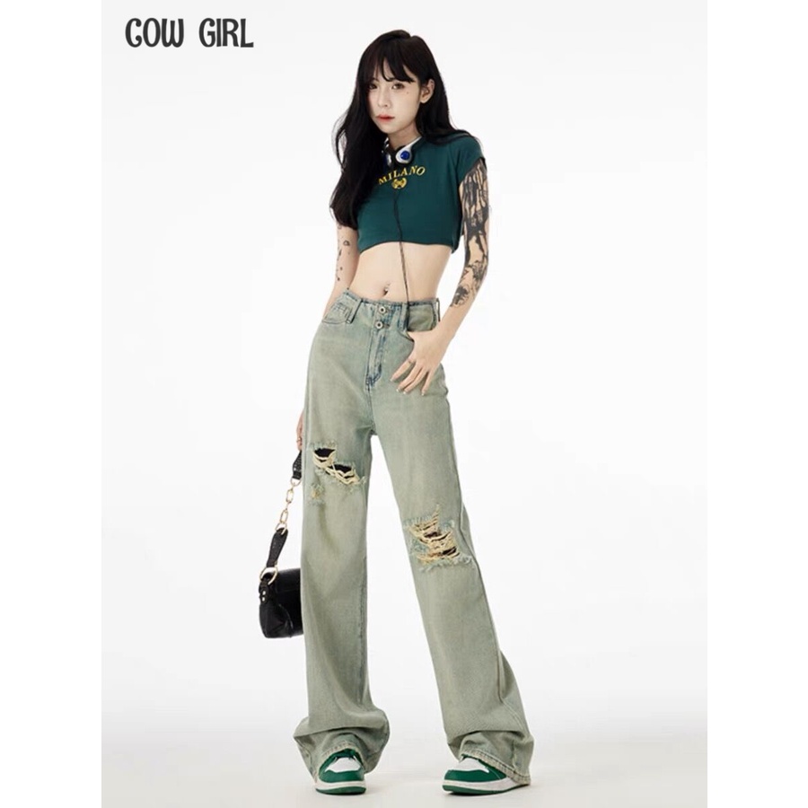 COWGIRL quần ống rộng quần nữ jean Thời trang Korean Xu hướng Hàn Phong WNK2300HH0 41Z231010