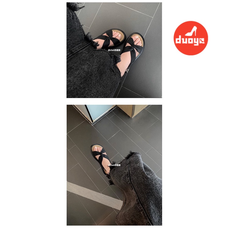 Duoya Tóc Thẳng ~   Giày Sandal Đi Biển Mùa Hè Bong Bóng Siêu Mềm Thắt Nút Chéo Đơn Giản Cho Nữ Miễn Phí Vận Chuyển