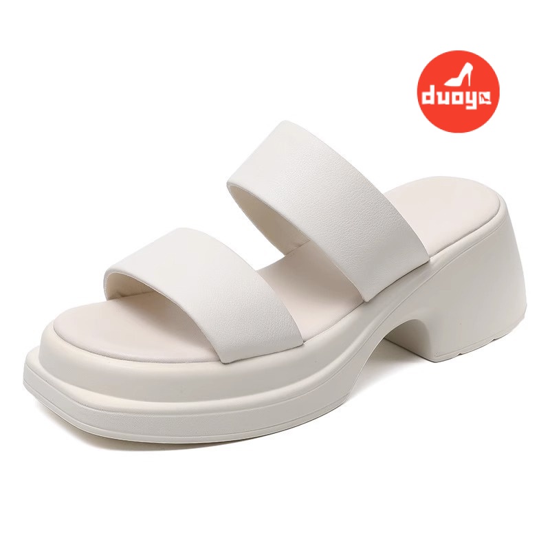 Duoya Tóc Thẳng ~  Dép Sandal Đế Dày Bằng Da Thật Mềm Mại Chống Thấm Nước Mang Ngoài Trời Cho Nữ