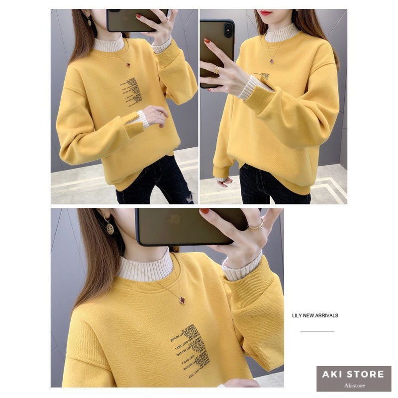 Áo Hoodie Giả Hai Lớp Lót Nhung Dày Dặn Dáng Rộng Thời Trang Thu Đông Mới Cho Nữ