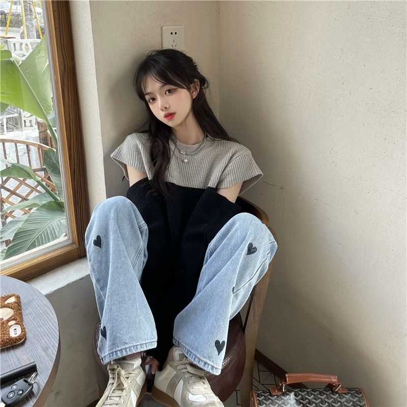 Áo sweater Dệt Kim Tay Dài Hở Vai Màu Sắc Tương Phản Phong Cách Hàn Quốc Thời Trang Thu Đông Cho Nữ