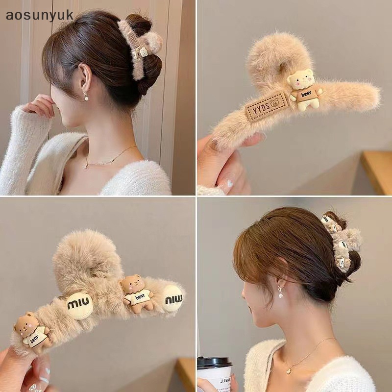 Aosunyuk Kẹp Tóc Hình Cá Mập Phủ Lông Dễ Thương Thời Trang Thu Đông Cho Nữ