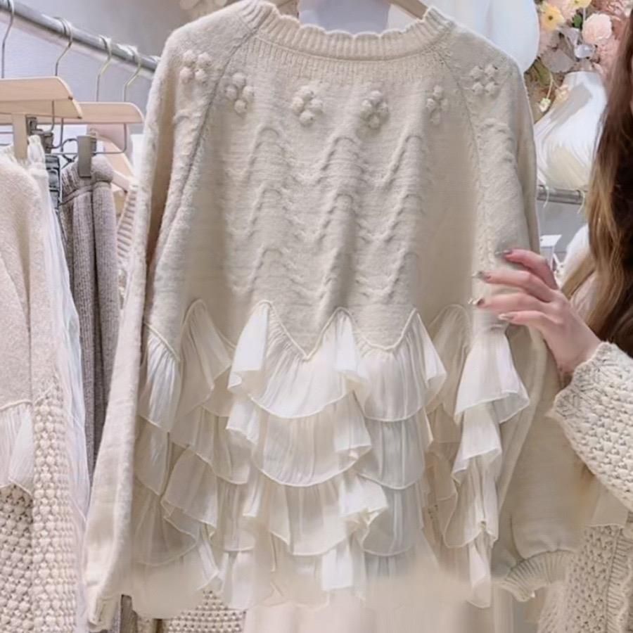 Áo Len Hàn sweater phối 4 tầng tơ bèo chất len Hàn dệt kim Vivienne A6886