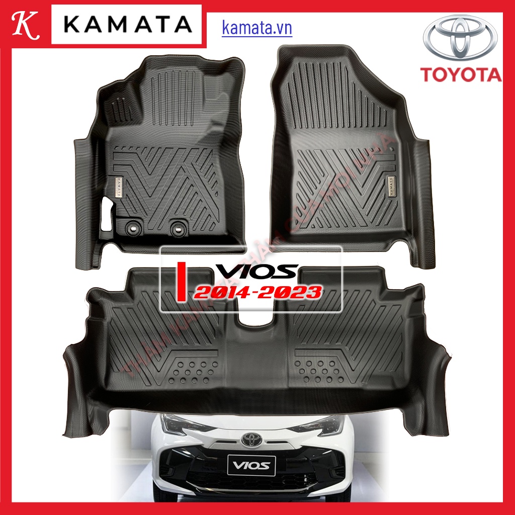 Thảm lót sàn ô tô Toyota Vios 2014 - 2023 khuôn đúc TPV 1 bộ 3 tấm