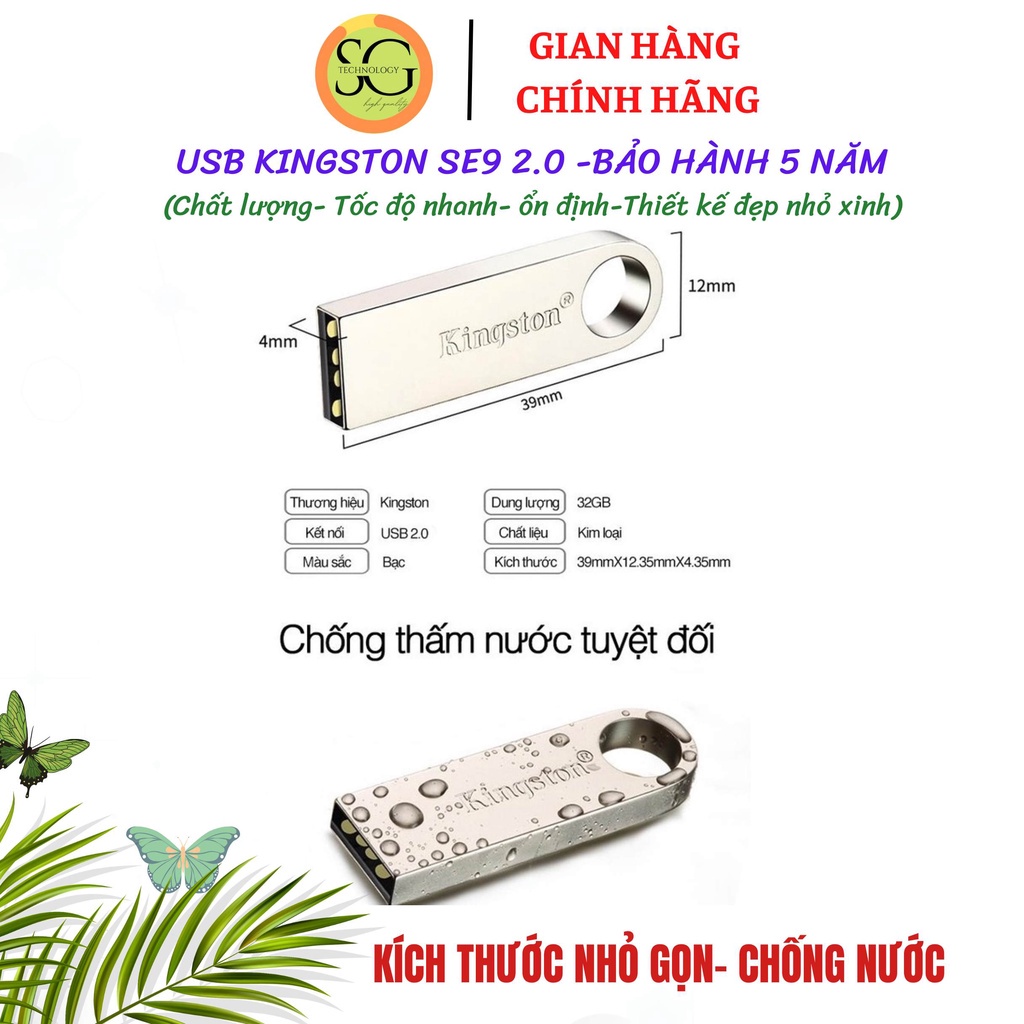 Usb Kingston G3DT100/ SE9 64Gb;32Gb;16Gb;8Gb;4Gb;2Gb.Usb 3.1 3.0 2.0 lưu trữ copy, tốc độ cao, nhỏ gọn, BH 5 năm