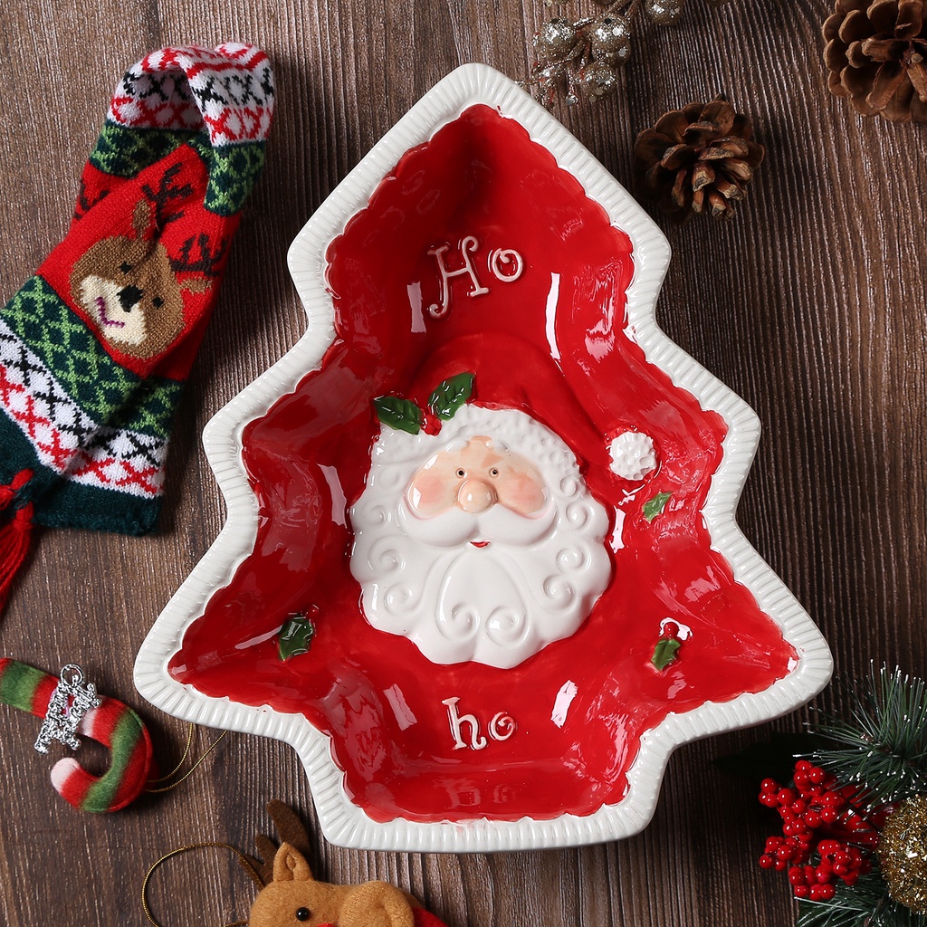 ❤Đĩa Sứ Hình Ông Già Noel Vẽ Tay Ba Chiều