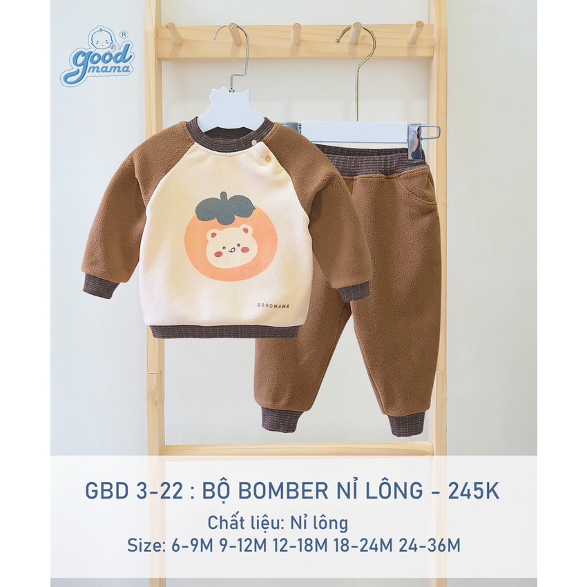 Bộ nỉ lông Good mama dài tay cho bé trai bé gái