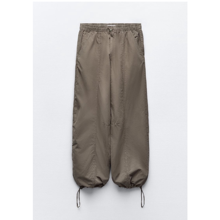 Zara Quần Dài Lưng Thun Dáng Rộng Có Khóa Gài Phong Cách Mùa Thu 235520207